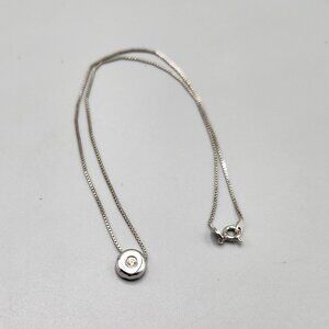 Sterling Silver Box Chain with Small Round Donut Pendant and Clear Stone